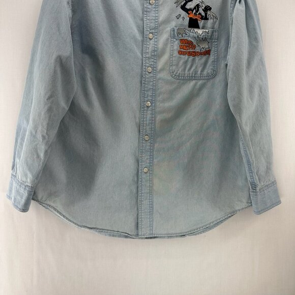 Warner Bros Studio Store Shirt Mens M Button Up Duffy Duck Denim Vtg Light Blue - Picture 4 of 14